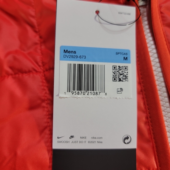 Nike Sportswear Synthetic Fill Down Vest Gilet Pockets Mens Size Medium Red New - Picture 5 of 9